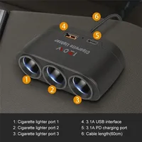 Adaptateur secteur pour voiture OLIVER, chargeur rapide 120W, prise allume-cigare double USB 3 en 1, 12V 24V, pour téléphone, DVR de voiture, GPS
