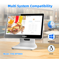 Terminal de système de point de vente de 15.6 pouces, caisse enregistreuse tout-en-un, compatible Android Windows pour magasin de restaurant de détail