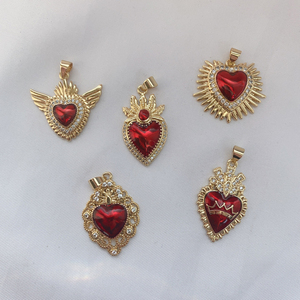 Pendentif coeur rouge en laiton plaqué or 18 carats de mode envoûtante pour cadeau de bijoux de la Saint-Valentin - Product Image 2