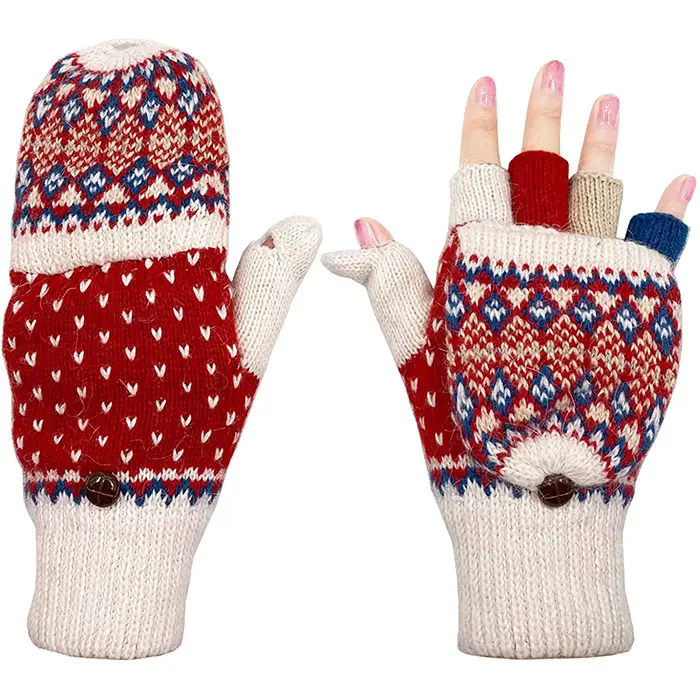 Женские зимние перчатки, теплые шерстяные вязаные перчатки, 2 стиля ношения, перчатки без пальцев