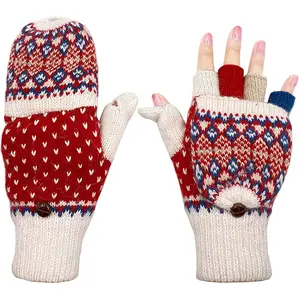 Women's Winter Gloves Warm Wool Knitted Gloves 2 Wearing Styles Convertible Fingerless Mittens Gloves