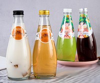 Bouteille en verre de lait clair vide de 300ml pour bouteille de boisson de jus de 250ml avec des bouchons