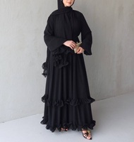 Abaya en mousseline respirante OEM pour l'été - Robe musulmane infroissable avec hijab à volants, élégante, de luxe, style Dubaï pour femme