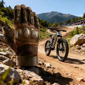 Sarung tangan kulit Microfiber, sarung tangan cangkang keras jari penuh anti selip, sarung tangan berkendara sepeda motor dan bersepeda - Product Image 6