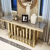 Table console contemporaine en or avec plateau en marbre moderne Meubles de salon de luxe pour l'entrée de la maison, la salle à manger et le couloir Appartements