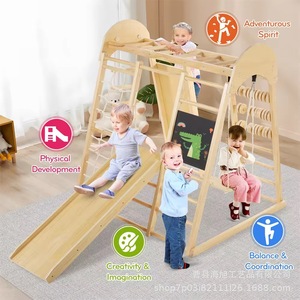 Estructura de Juego Multiusos de Madera Sólida para Interiores, Combinación de Columpio y Tobogán para Niños, Unisex - Product Image 1