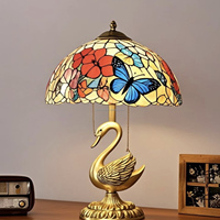 Colibri Tulipe Verre Globe Bronze Libellule Base Vintage Style Tiffany Lampe Fleur De Raisin Teinté Salon Cuisine Solaire