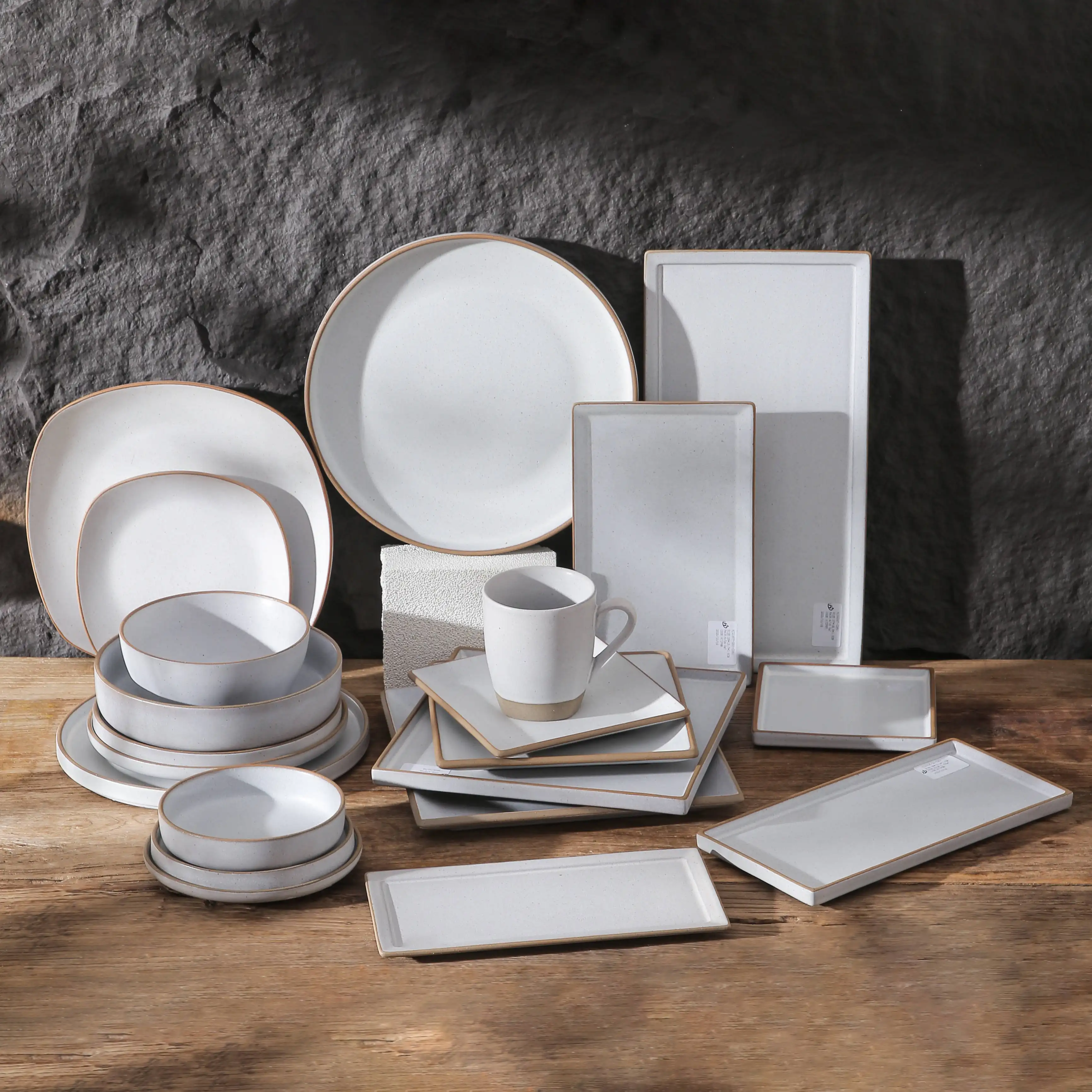 Minimalisme Nordic Spots Design Dining Stoneware Serviesgoed Restaurant Hotel Groothandel Keramische Diner Set