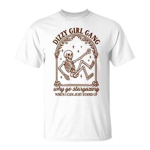 Camiseta Dizzy Girl Gang Skeleton, ¿Por qué observar las estrellas cuando puedes simplemente ponerse de pie?, blanca, unisex, talla para adultos - Product Image 1