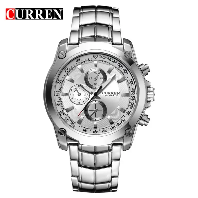CURREN 8025 brand name silver men quartz watch super steel Strap water resistant dials decoration vintage Casual hand watch