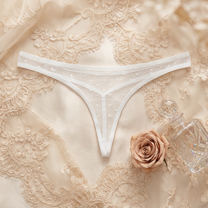 Culottes string en résille à pois pour femmes, blanc uni, fines, taille basse, sous-vêtements respirants à séchage rapide, lingerie sexy transparente OEM ODM - Product Image 3