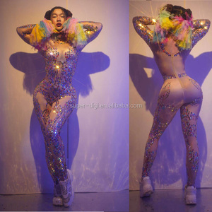 Colourful Sexy Stage Jumpsuit Crystal Sparkly Bodysuit Nightclub Female Singer DJ <strong>Pole</strong> Dance Performance Stage <strong>Outfit</strong> - Product Image 4