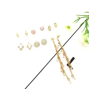 Fashion jewelry acrylic beaded pink diamond chain tassel hand gold plated set Earrings for Women