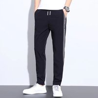 Celana Panjang Dehan Streetwear Cepat Kering Warna Solid Pinggang Sedang Kaki Lurus Panel Samping Celana Kasual untuk Pria