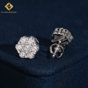 Classic Luxury Style Iced Out Lab Grown Diamond Earring <b>Honey</b> Comb Round Brilliant Cut 925 Silver Round Stud Earrings Screw Back - Product Image 5