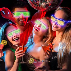 ราคาโรงงานแฟชั่นแว่นตา LED EL Wire แว่นกันแดดนีออนบาร์ปาร์ตี้ 2024 เทศกาลปาร์ตี้ธีมปีใหม่