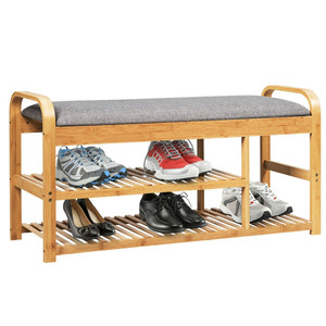 Entryway 3-Tier Wooden Shoe Rack Bench with Cushion Side Table Hallway Spacious Space with Different Heights Comfortable Cushion - Product Image 1