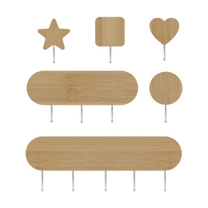 Ganchos de Pared de Madera Mandy, Forma de Estrella, Corazón, Redonda, Cuadrada, Ovalada, Adhesivos, Perchero para Entrada, Porta Llaves, Estilo Nórdico, 3/5 Ganchos - Product Image 5