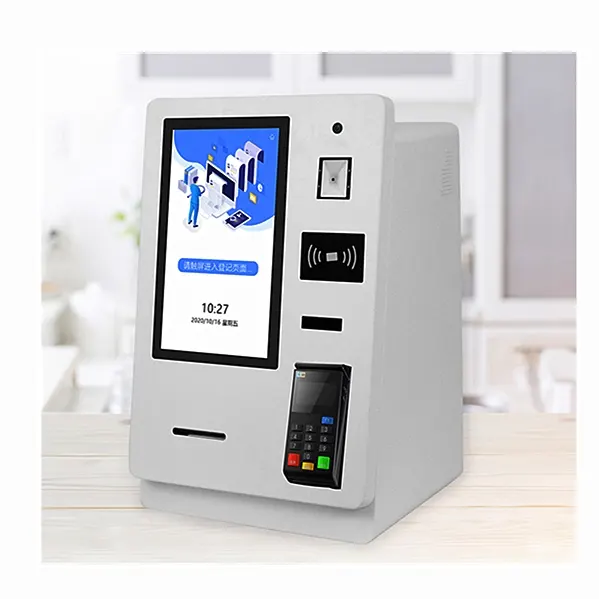 Custom 15.6 Inch Automatische Smart Self Service Check In Hotel Betaling Kiosk Met Card Dispenser Paspoort Scanner