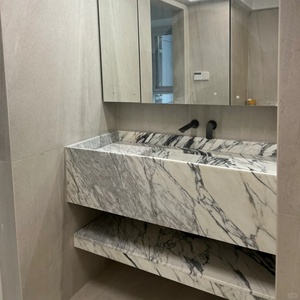 Lavabo <span class=keywords><strong>de</strong></span> Mármol Blanco Arabescato <span class=keywords><strong>de</strong></span> Lujo Personalizado, Lavabo <span class=keywords><strong>de</strong></span> Piedra Natural Sólida para Diseñadores <span class=keywords><strong>de</strong></span> Interiores <span class=keywords><strong>de</strong></span> Hoteles y <span class=keywords><strong>Villas</strong></span> - Product Image 1