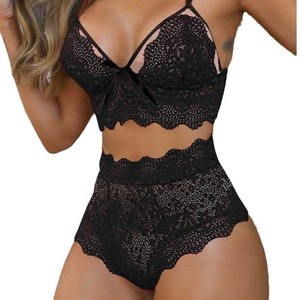Comodo Set intimo femminile in raso erotico reggiseno trasparente Sexy con tentazione di pizzo deciso - Product Image 5