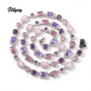 Gran oferta, gargantilla de cadena de tenis de eslabones multicolor personalizable, cadena de diamante completo, collar de piedras preciosas de gama alta de circón colorido - Product Image 1