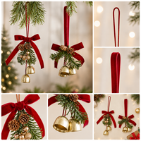 Weihnachtsglocke Hängende Dekoration Rote Velours-Schleife Tannenzapfen Weihnachtsbaum Tür Auto Deko Feiertagszubehör