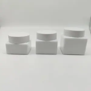 50g square white porcelain glass jars for cosmetic, opal porcelain glass jar for face cream with bamboo lid