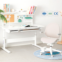 Bureau d'écriture pour enfants en métal, design moderne, ergonomique, réglable en hauteur, grand bureau avec double tiroir et étagère