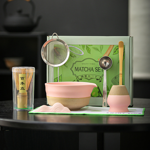 Bộ dụng cụ pha trà Matcha thủ công Nhật Bản 4-10 món, logo tùy chỉnh, gồm bát trà và giá đỡ chổi đánh trà bằng sứ truyền thống - Product Image 1
