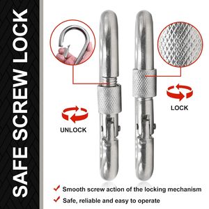 Mosqueton en acier inoxydable 304 robuste de 3,54 pouces avec verrouillage à vis, crochet pivotant, petit clip de mousqueton pour le camping en plein air - Product Image 4
