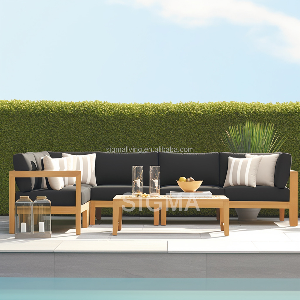 Modern All Weather Teak Wood Sofa Outdoor Furniture Garden Sofa Factory Custom Patio High End Solid Wooden Garden Sofa