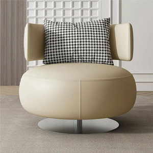 Poltrona Girevole Nordica Moderna e Semplice da Salotto o Camera da Letto per il Tempo Libero, Divano Singolo Creativo in PELLE per Casa e Hotel, Poltrona d'Accento - Product Image 4