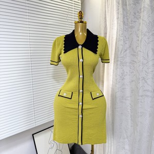 Abiti in Maglia da Donna con Colletto <span class=keywords><strong>Peter</strong></span> Pan, Maniche Corte, Monopetto, Slim-Fit e Blocchi di Colore - Product Image 3