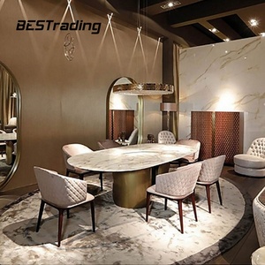 Set Tavolo da Pranzo Moderno per Arredamento Casa, Tavolo <span class=keywords><strong>Rotondo</strong></span> in <span class=keywords><strong>Marmo</strong></span> con Sedie, Produttore di Pietra/<span class=keywords><strong>Marmo</strong></span>, 1 Pezzo - Product Image 4