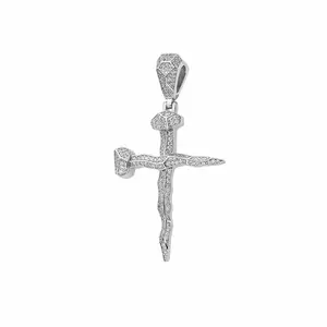 Pingente de cruz dourada, venda quente irregular cruz de diamante, prata de lei 925, pingente de cruz coberta