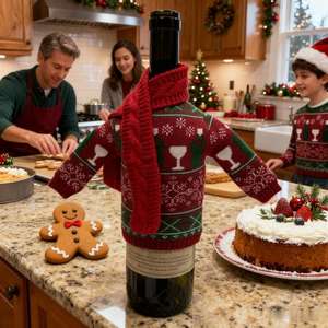 थोक कारखाने क्रिसमस सजावट के लिए लाल/हरे बुना हुआ शराब की बोतल कवर - Product Image 1