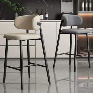 Tabouret de bar en bois massif de style nordique moderne, chaise haute en tissu de lin et fer pour extérieur, sous-sol, chambre, hôtel, salle à manger, cuisine - Product Image 5