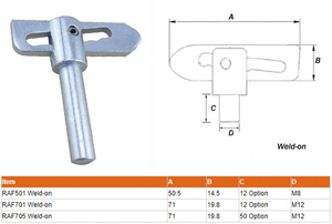 Nouvel embout de verrouillage forgé en acier doux/inox galvanisé à chaud avec filetage M12 pour portes arrière de camions anti-lumière - Product Image 5