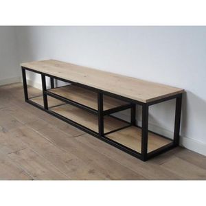 ตู้เฟอร์นิเจอร์อุตสาหกรรมโลหะสีดำทันสมัยพร้อมประตูไม้มะม่วง2ชั้นเก็บของ2ชั้นสำหรับห้องนั่งเล่น - Product Image 3