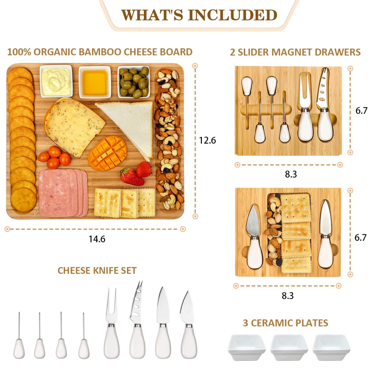 Charcuterie Board Deluxe Set – 23-teilig Aus Bambus, Mit Käsebrett, Tabletts, Messern & Zubehör, Perfektes Geschenk