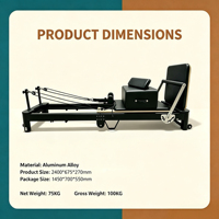 Reformer de Pilates portable et pliable en aluminium, barre de pieds réglable sur 6 niveaux, poulie silencieuse, écologique, pour l'entraînement corporel au Pilates