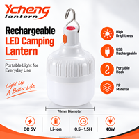 Ampoule LED rechargeable pour le camping, 40W, lampe de tente portable avec crochet pour la maison, alimentation de secours en cas d'urgence