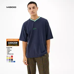 MGOO t-shirt en coton égyptien surdimensionné, imprimé, personnalisé, 250 gsm, 100% coton, unisexe, Logo brodé, col en v, pour hommes