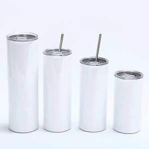 Sublimation Blanks Skinny Tumbler White 20 Oz Straight Stainless Steel <b>With</b> Metal <b>Straw</b> For Mug Tumbler - Product Image 1