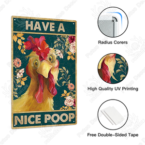 Plaque décorative en métal Putuo : impression amusante poulet, vache, repas – Décoration <span class=keywords><strong>murale</strong></span> style ferme - Product Image 3