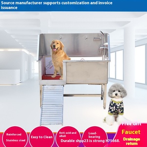 PetFitステンレス鋼折りたたみ式犬用グルーミングタブランプ付き多機能バスステーション屋内屋外用 - Product Image 2