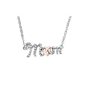 Personalised Alphabet Double Letter M With Love Heart Rose Gold Mom Word Pendant Necklace For Mother Day Gift