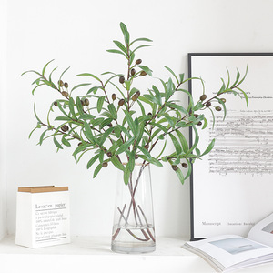 Rama de olivo artificial con frutos y hojas verdes, 4 ramas de flores de seda de plástico para decoración del hogar y accesorios de boda - Product Image 1