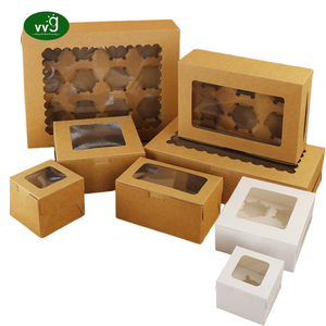 VVG wholesale kraft paper brown white pink individual 2/4/6/12 hole custom mini cupcake boxes with clear window and insert